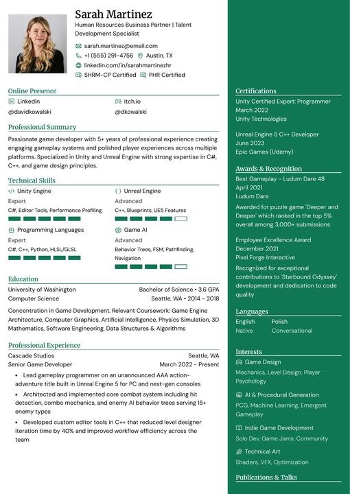 Modèle de CV recommandé pour Serveur
