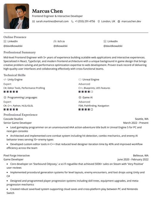 Modèle de CV recommandé pour Développeur web